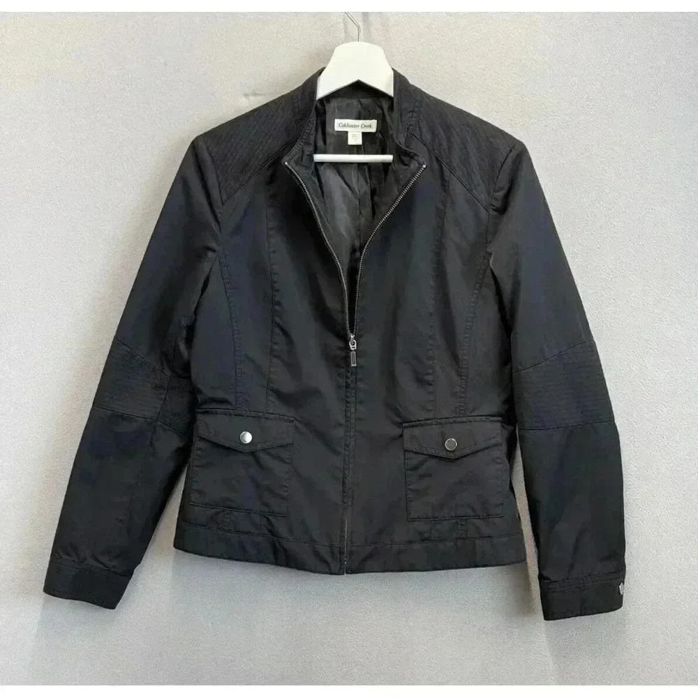 Coldwater Creek Women's Size‎ 6 Black Nylon Blend Lightweight Zip Up Jacket